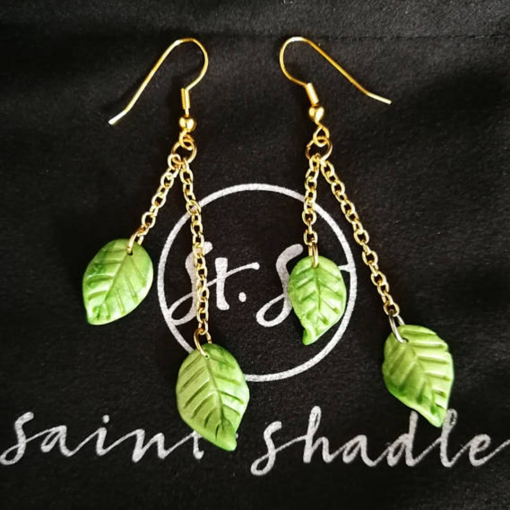Handmade: Polymer clay leaf earrings